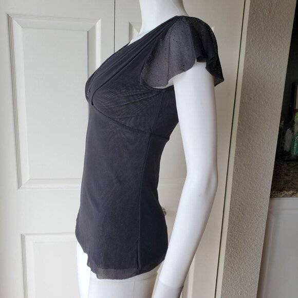 black y2k short sleeve v neck mesh top - Picture 3 of 8